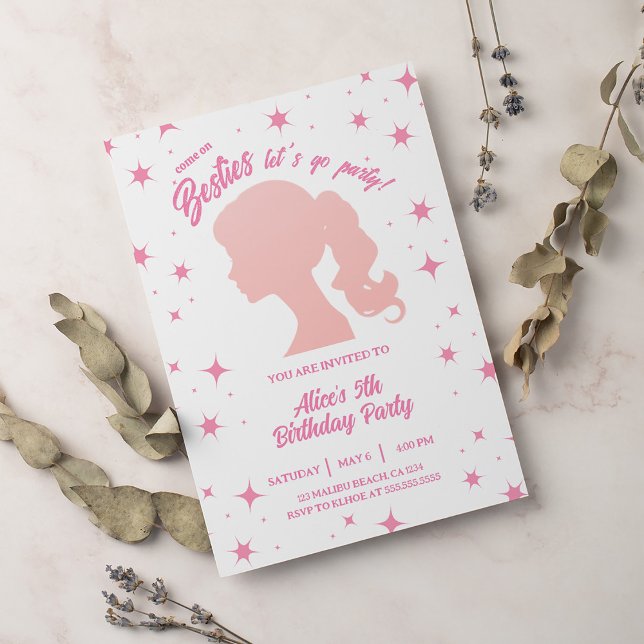 Invitación Fiesta de cumpleaños de Retro Bonito Rosa Malibu S (Subido por el creador)