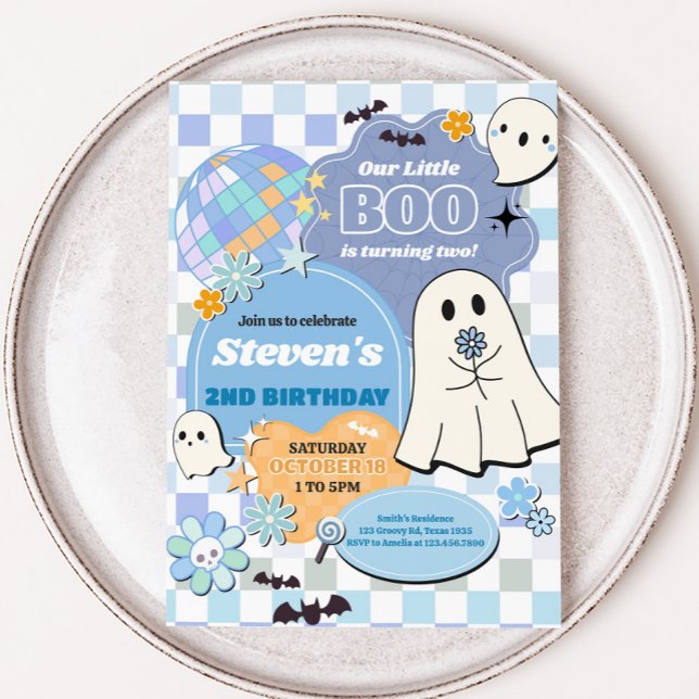 Invitación Fiesta de cumpleaños de Retro Groovy Little Boo (Retro Groovy Little Boo Birthday Party Invitation)