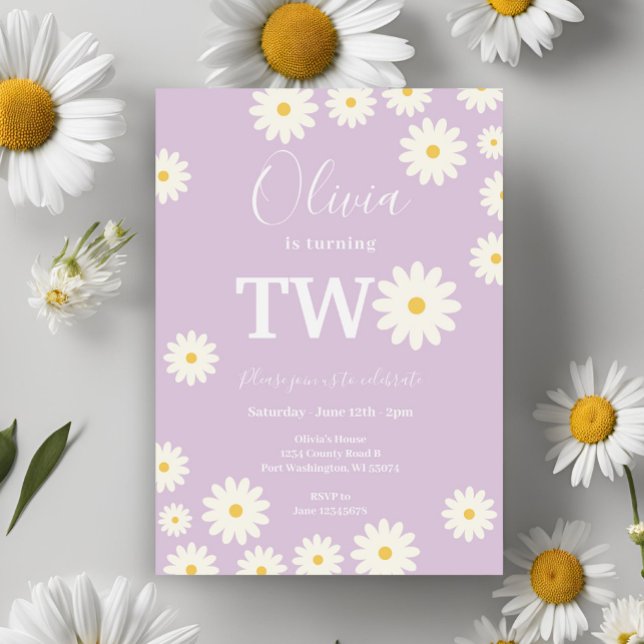 Invitación Fiesta de cumpleaños de Retro Groovy Purple Daisy  (Subido por el creador)