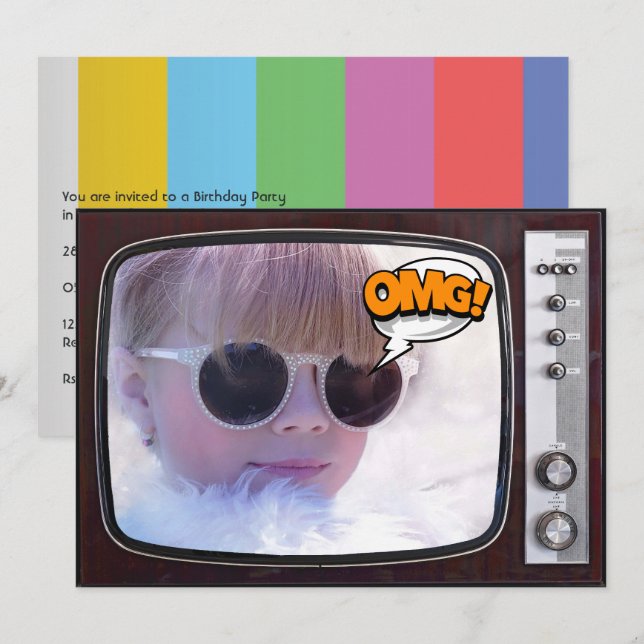 Invitación Fiesta de cumpleaños de Retro TV (Anverso / Reverso)