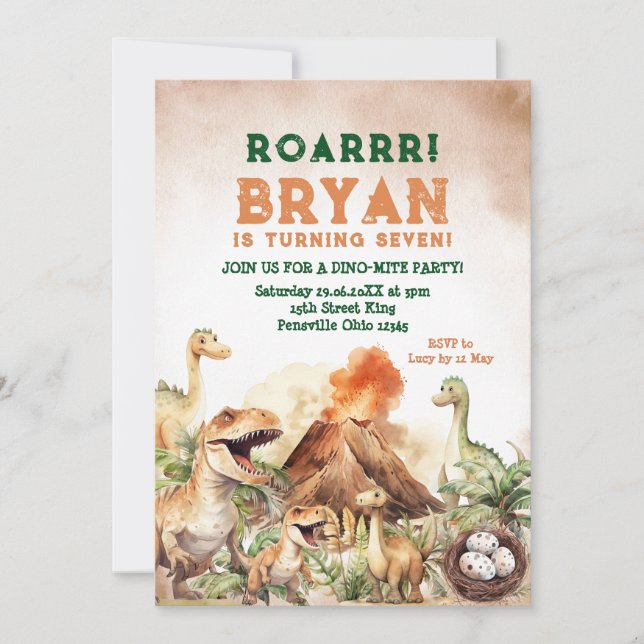 Invitación Fiesta de cumpleaños de Roarrr Jurassic Dinosaur B (Anverso)