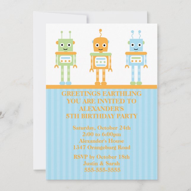 Invitación Fiesta de cumpleaños de Robot Boys (Anverso)