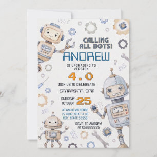 Invitación Fiesta de Cumpleaños de Robot de Tecnología Person
