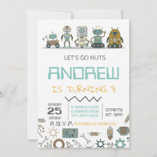 Invitación Fiesta de cumpleaños de robot personalizado