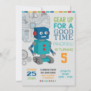 Invitación Fiesta de cumpleaños de robot personalizado