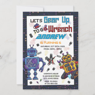 Invitación Fiesta de cumpleaños de robots personalizados para