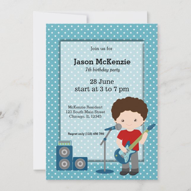 Invitación Fiesta de cumpleaños de Rock Star (Anverso)