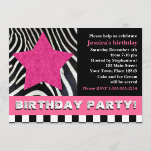 Invitación Fiesta de cumpleaños de Rock Star Zebra - Rosa