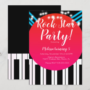 Invitación Fiesta de Cumpleaños de Rockstar de Piano Musical