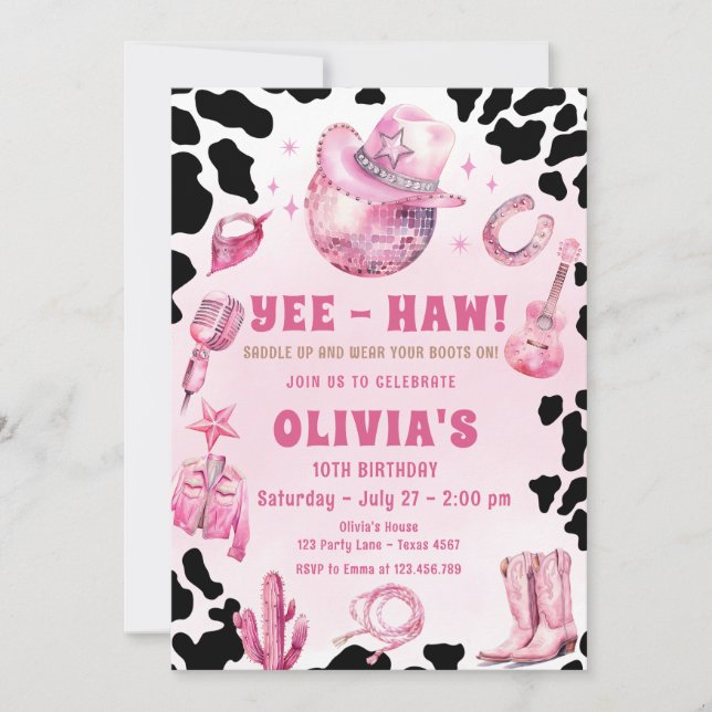 Invitación Fiesta de cumpleaños de Rodeo Country de Cowgirl D (Anverso)