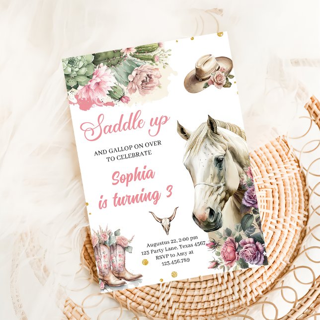 Invitación Fiesta de cumpleaños de Rodeo Rosa Occidental Cowb (Subido por el creador)