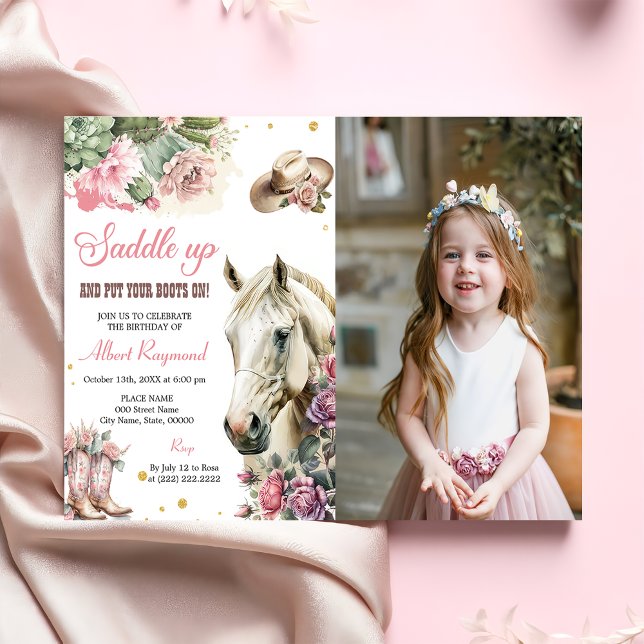Invitación Fiesta de cumpleaños de Rodeo Rosa Occidental Cowb (Subido por el creador)