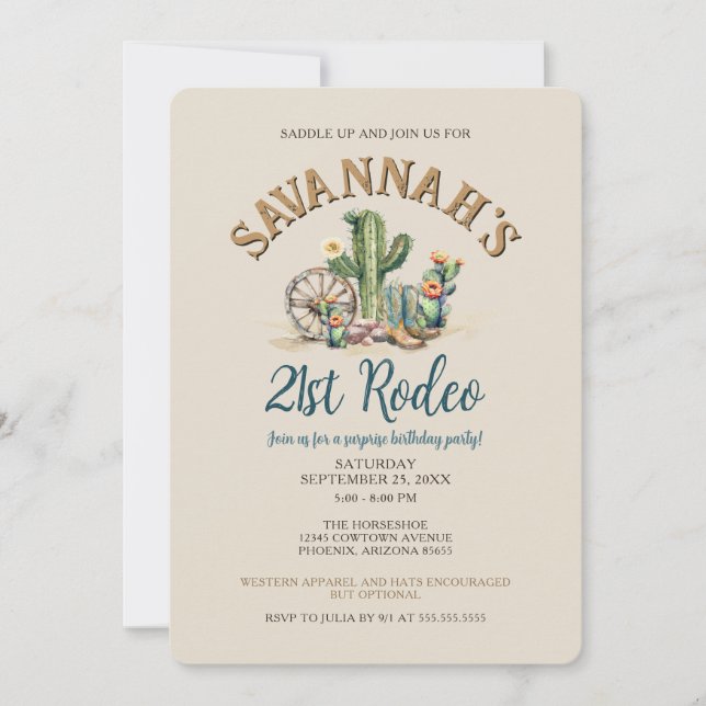 Invitación Fiesta de cumpleaños de Rodeo Rústico-Chica Occide (Anverso)