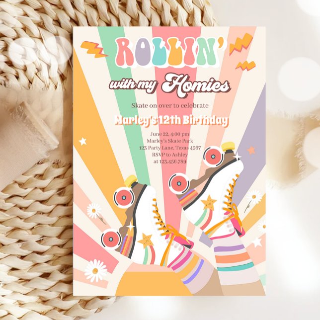 Invitación Fiesta de cumpleaños de Roller Skate Retro Groovy (Subido por el creador)
