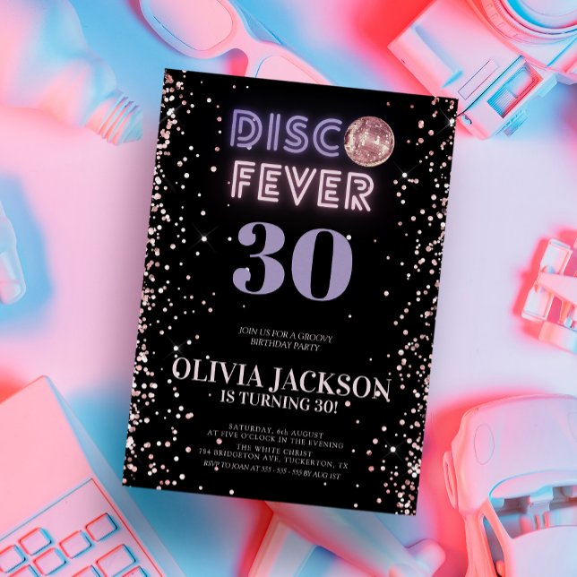 Invitación Fiesta de cumpleaños de Rosa Gold Disco Fever (Subido por el creador)