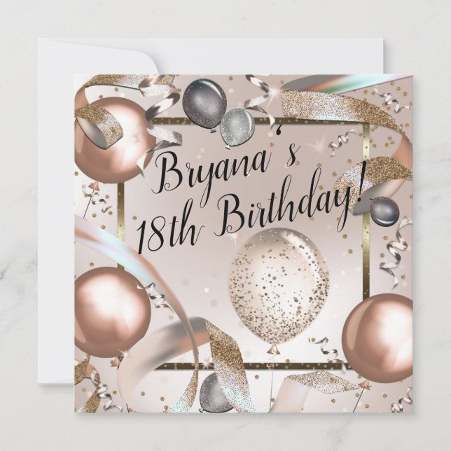 Invitación Fiesta de cumpleaños de Rosa Gold Pink & Purpurina (Anverso)