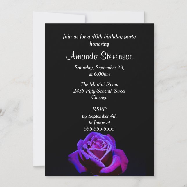 Invitación Fiesta de Cumpleaños de Rosa Púrpura con gotas de  (Anverso)