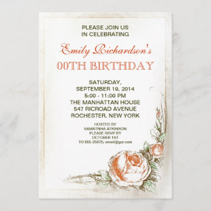 Invitación fiesta de cumpleaños de rosa vintage