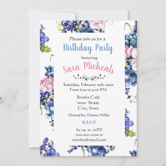 Invitación Fiesta de Cumpleaños de Rosas de Cabaña (Anverso)