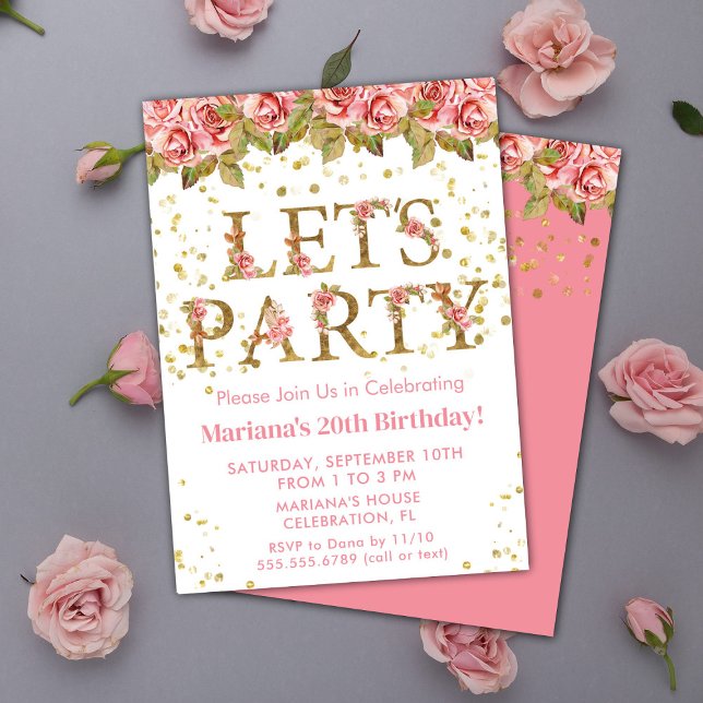 Invitación Fiesta de Cumpleaños de Rosas Florales Rosadas (Subido por el creador)