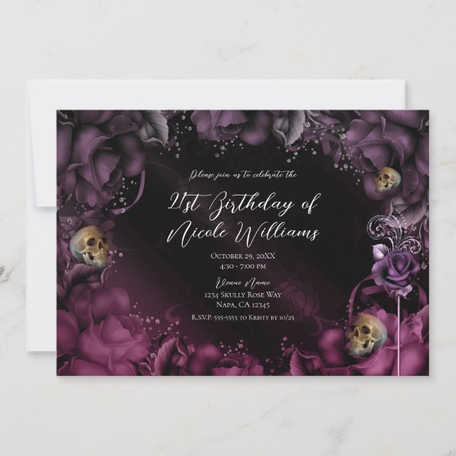 Invitación Fiesta de Cumpleaños de Rosas Rosadas Moradas Ahum (Anverso)