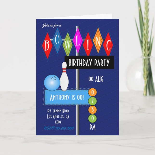 Invitación Fiesta de cumpleaños de Royal Blue Retro (Anverso)