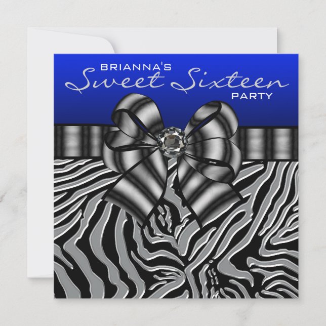 Invitación Fiesta de cumpleaños de Royal Navy Blue Zebra Swee (Anverso)
