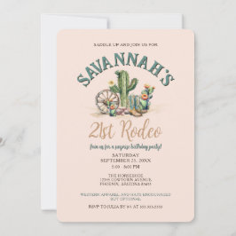 Invitación Fiesta de cumpleaños de Rubor Pink Cactus Cowgirl 