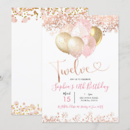 Invitación Fiesta de Cumpleaños de Rubor Rosa y Oro