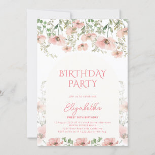 Invitación Fiesta de cumpleaños de Rubor y Fern Floral Sweet 