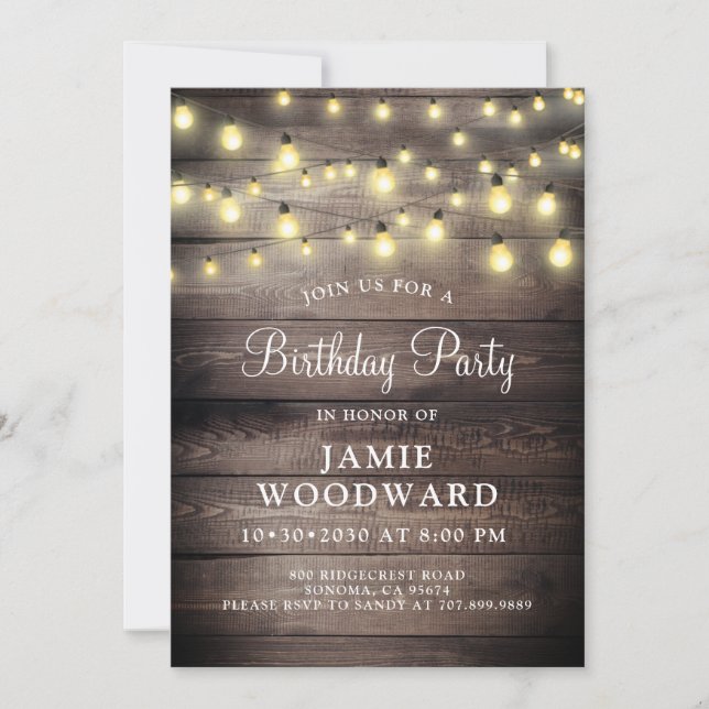 Invitación Fiesta de cumpleaños de Rustic Barn Wood (Anverso)