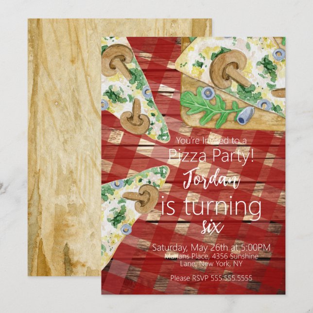 Invitación Fiesta de cumpleaños de Rustic Pizza Slices (Anverso / Reverso)