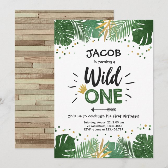 Invitación Fiesta de cumpleaños de Safari Gold Boy Animals (Anverso / Reverso)