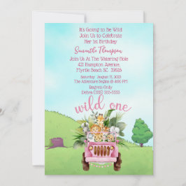 Invitación Fiesta de cumpleaños de Safari Wild One Pink Girls