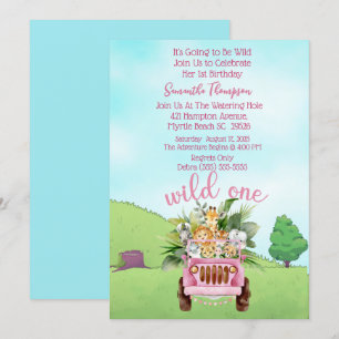 Invitación Fiesta de cumpleaños de Safari Wild One Pink Girls