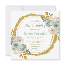 Fiesta de cumpleaños de Sage Green y Gold Elegant 