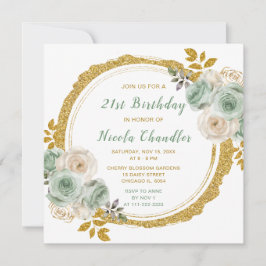 Invitación Fiesta de cumpleaños de Sage Green y Gold Elegant 