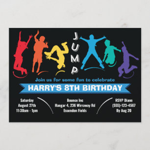 Invitación Fiesta de Cumpleaños de Saltos en Trampolín Arcoír