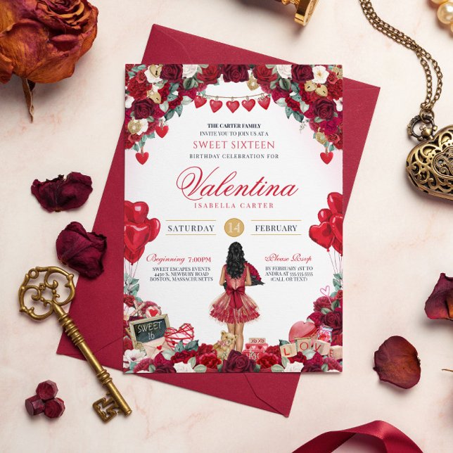 Invitación Fiesta de cumpleaños de San Valentín de 16 años (Subido por el creador)