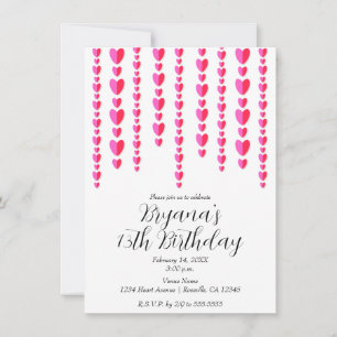 Invitación Fiesta de cumpleaños de San Valentín de corazones