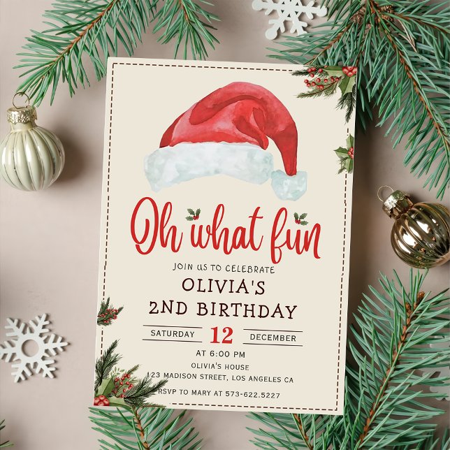 Invitación Fiesta de cumpleaños de Santa Hat navidades Oh qué (Subido por el creador)