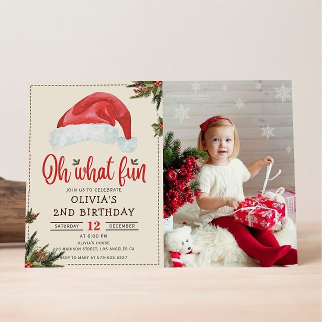 Invitación Fiesta de cumpleaños de Santa Hat navidades Oh qué (Subido por el creador)