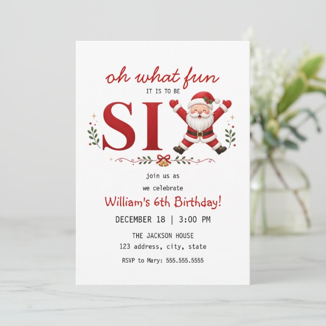 Invitación Fiesta de Cumpleaños de Santa Kris 6to Cumpleaños  (Anverso de pie)