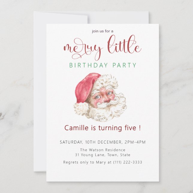 Invitación Fiesta de cumpleaños de Santa Vintage Navidad (Anverso)