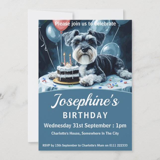 Invitación Fiesta de cumpleaños de Schnauzer (Anverso)