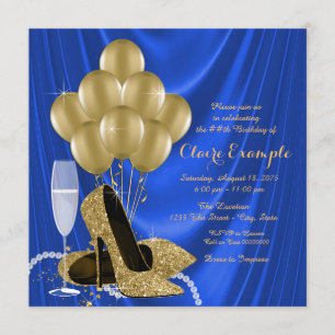 Invitación Fiesta de Cumpleaños de Seda Azul Real y Dorado pa