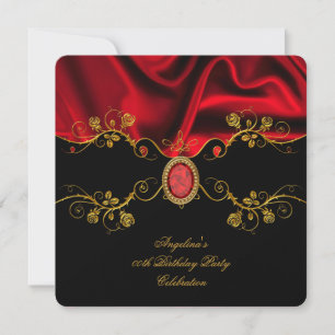 Invitación Fiesta de Cumpleaños de Seda Roja Elegante con Joy