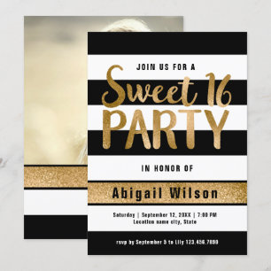 Invitación Fiesta de cumpleaños de seis dulces blancos dorado