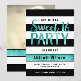 Invitación fiesta de cumpleaños de seis dulces negros Verde a