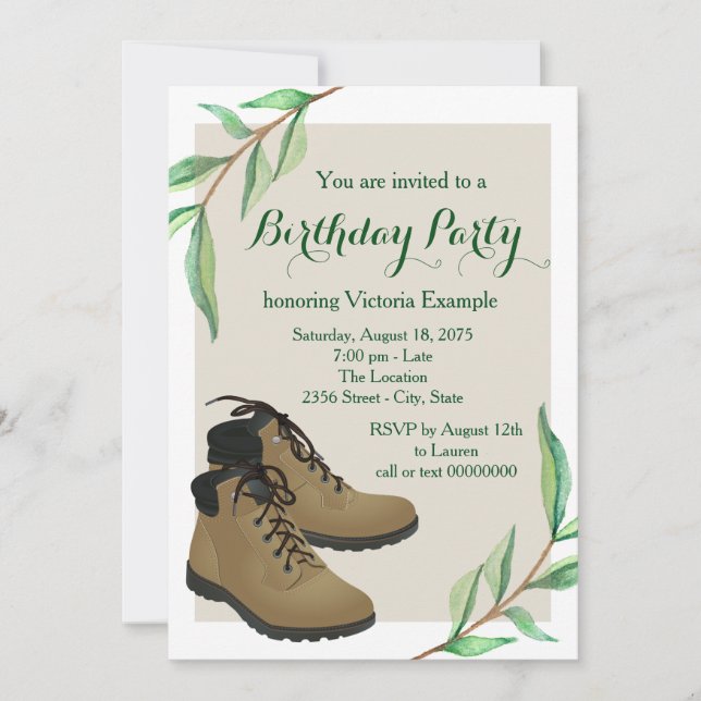 Invitación Fiesta de cumpleaños de senderismo de mujer (Anverso)